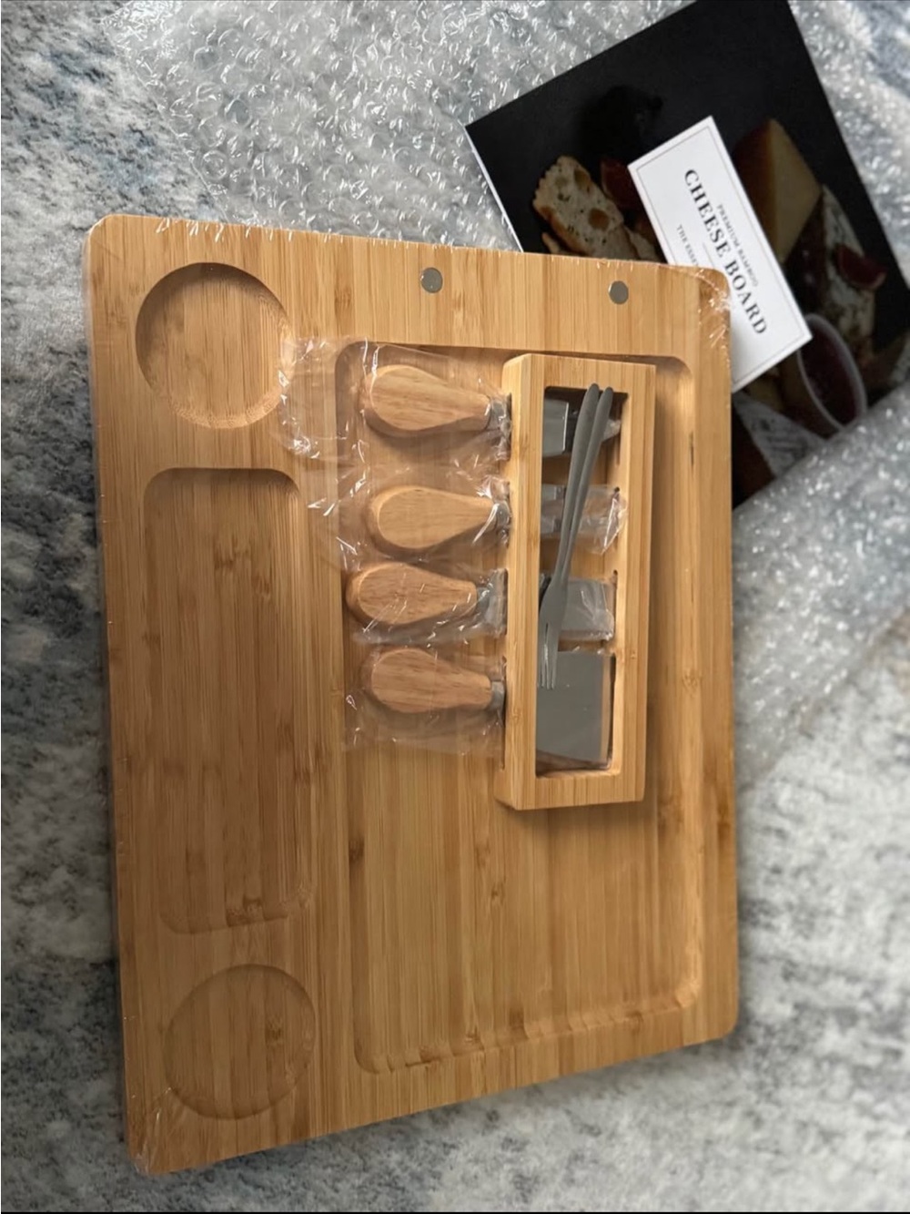 Bamboo Cheese Board Set with Utensils - Natural Bamboo